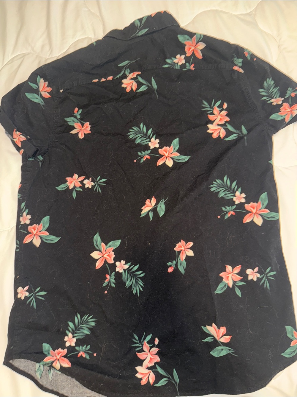 Hollister Black Button-Up Shirt with Pink Floral Tropical vacation